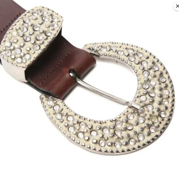 Vintage Le Chateau Leather Cowgirl Rhinestone Belt Bling Buckle Statement Brown - Picture 10 of 14